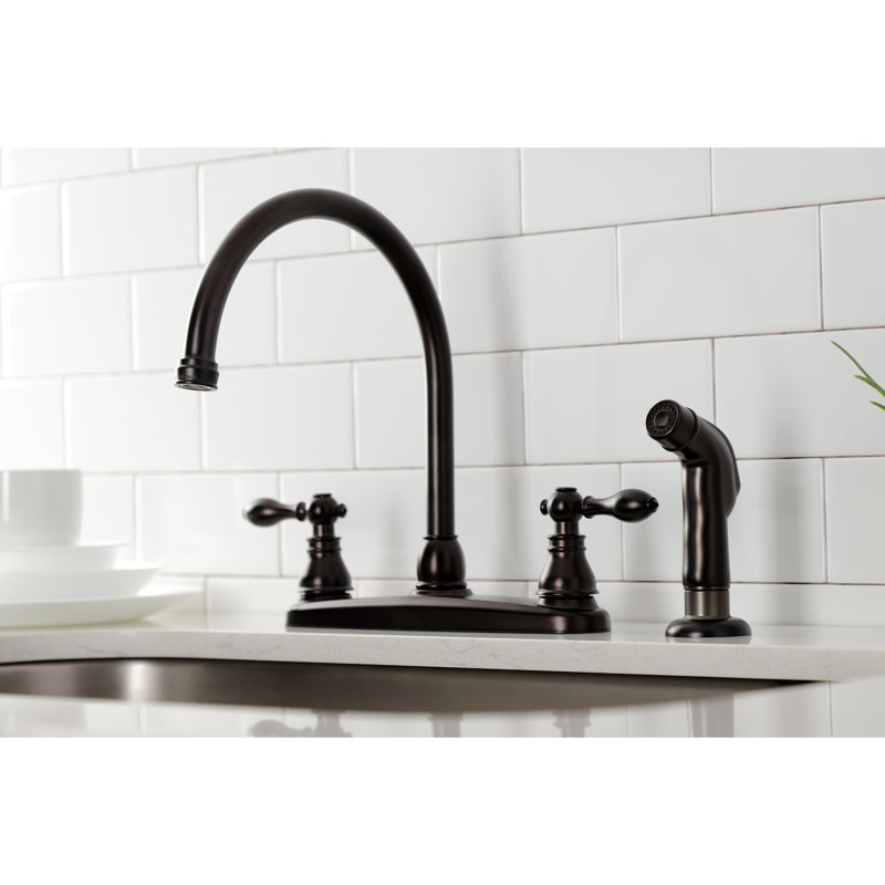 Kingston Brass American Classic Two-Handle 4-Hole 8" Centerset Kitchen Faucet with Side Sprayer, Oil Rubbed Bronze