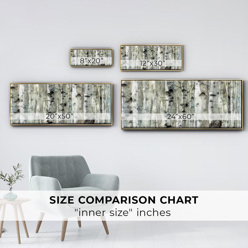 Birch III- Framed Canvas, 12" H x 30" W