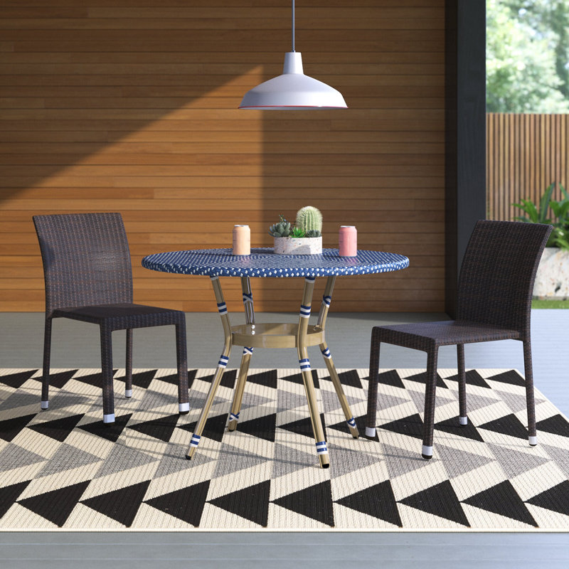Canaday Round Aluminum and Wicker Outdoor Dining Table, 39.5" W x 39.5" L x 28.25" H 