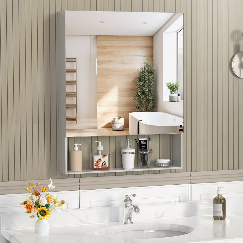Armoire de rangement avec miroir pour salle de bain, armoire de salle de bain murale avec tablettes réglables