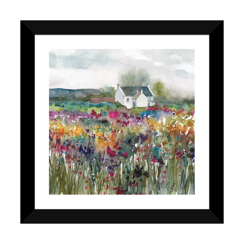 « Wildflower cottage » par Carol Robinson, reproduction d’art, Blanc, H 24 po x l 24 po x p 1 po, Papier encadré noir