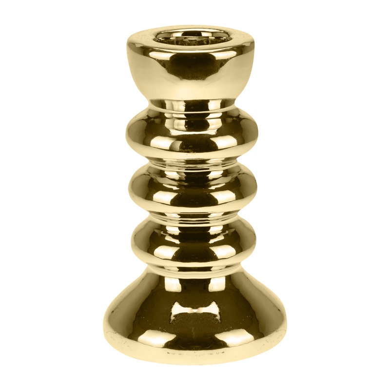 2 Piece Concrete / Cement Tabletop / Centrepiece Candlestick Set, Gold, 10cm H x 6cm W x 6cm D, No