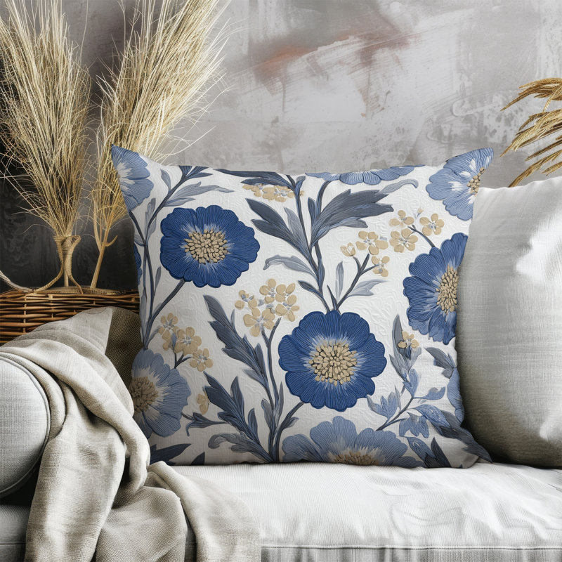 Spring Blossom Harmony Indoor/Outdoor 26x26, Square 26", White/Cornflower