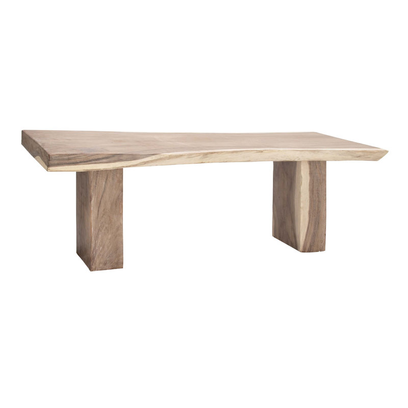 Light Brown Reclaimed Wood Live Edge Dining Table with Block Base
