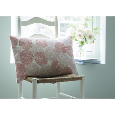 Zinnia Embroidered 100% Cotton Lumbar Pillow