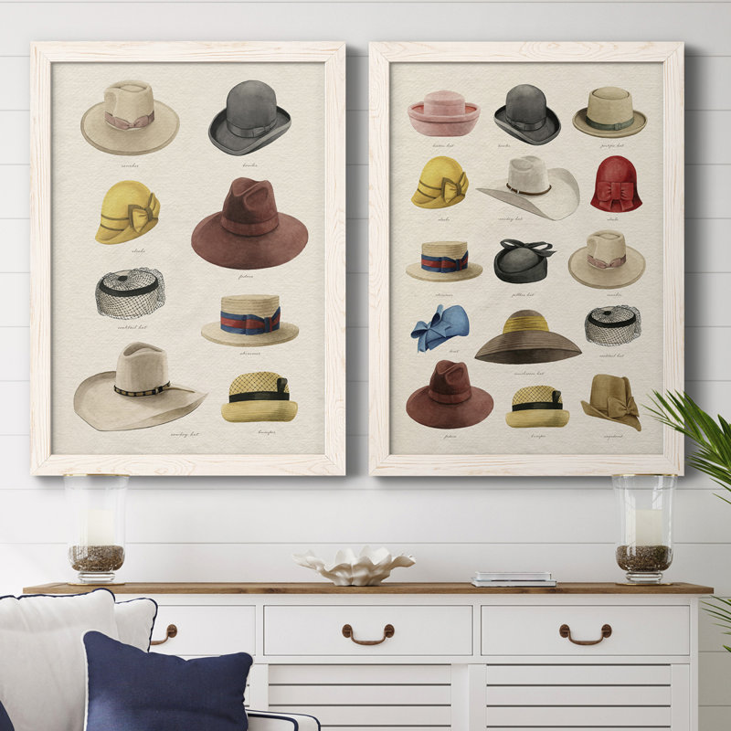 Vintage Hats II - 2 pièces, H 43,5 po x l 31,5 po x P 1 po, Toile avec cadre blanc