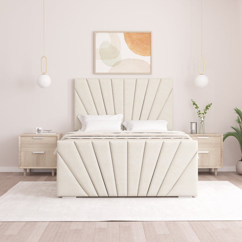 Aayanah Upholstered Bed, Cream, Double (4'6)