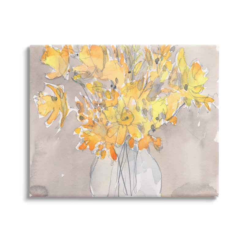 «Yellow Scribble Style Bouquet Floater», art mural par Samuel Dixon, H 30 po x l 40 po x P 1,5 po, Toile tendue
