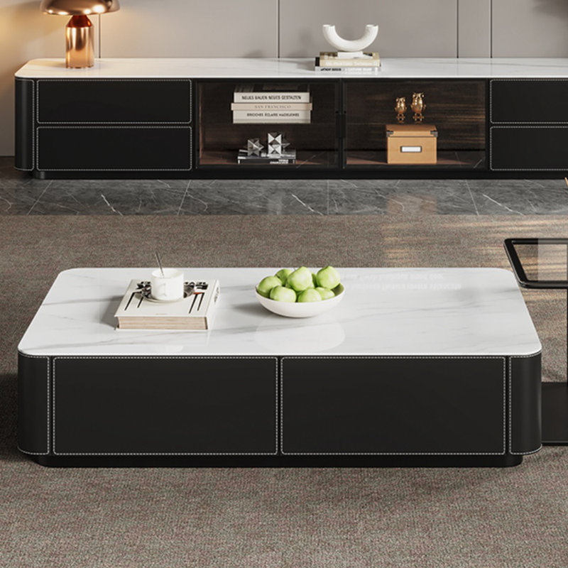 Multilayer solid wood stainless steel coffee table, 14.17" H x 51.18" L x 27.56" W