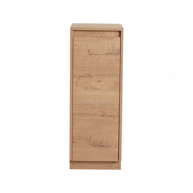 Petite armoire de rangement autoportante 12 po, portes à fermeture douce, chêne imitation, contreplaqué (emballage KD)