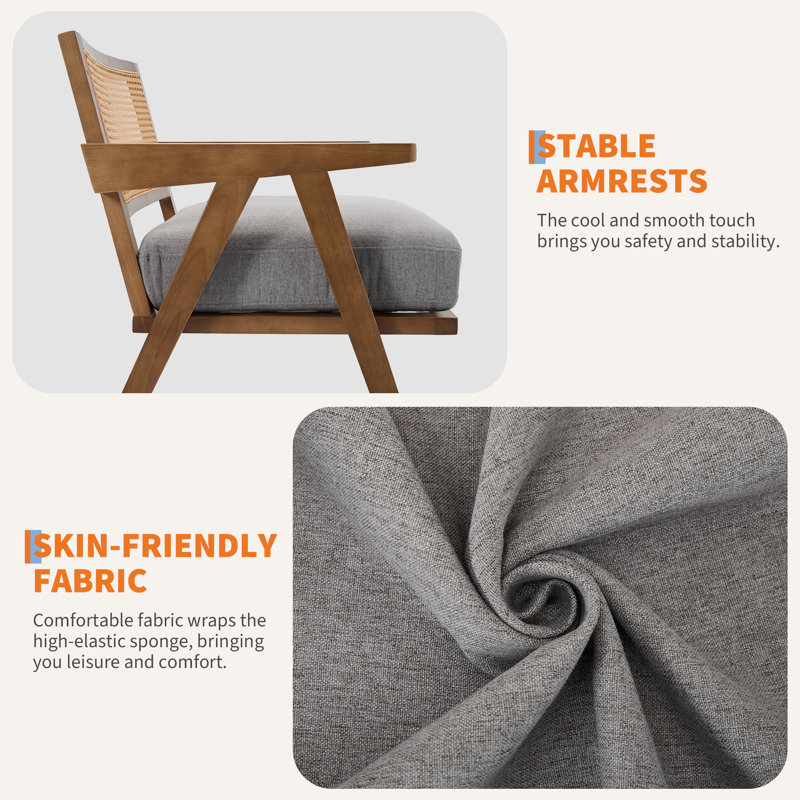 Fauteuil d'appoint à dossier en rotin Comfy, Mélange de lin gris