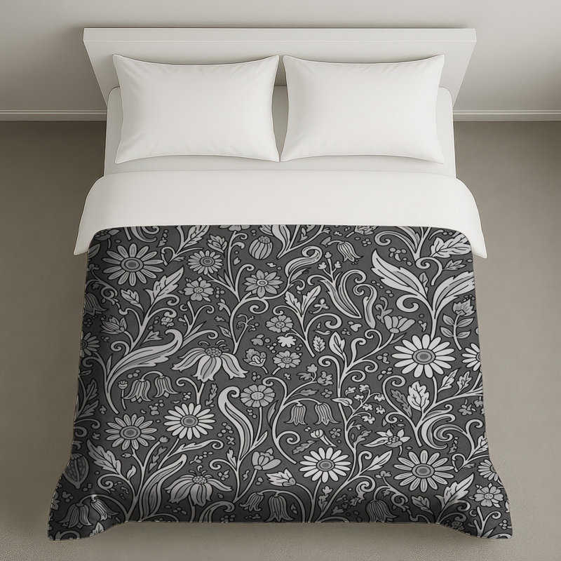 Housses de couette à motif floral noir et blanc, Très grand lit