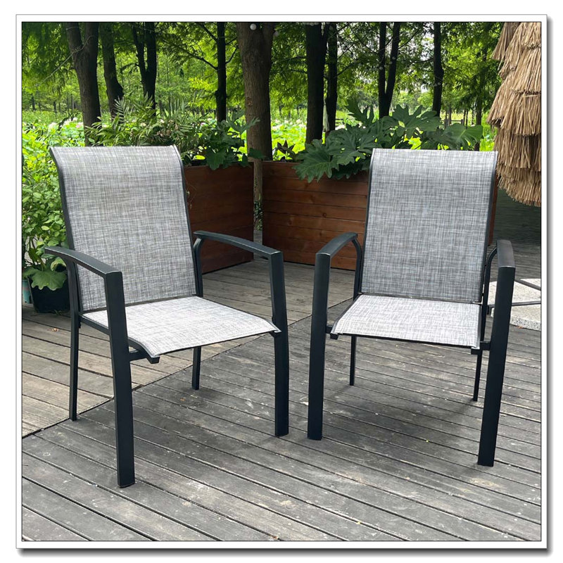 Ensemble de 2 chaises de salle à manger d'extérieur empilables en métal avec tissu Textilene