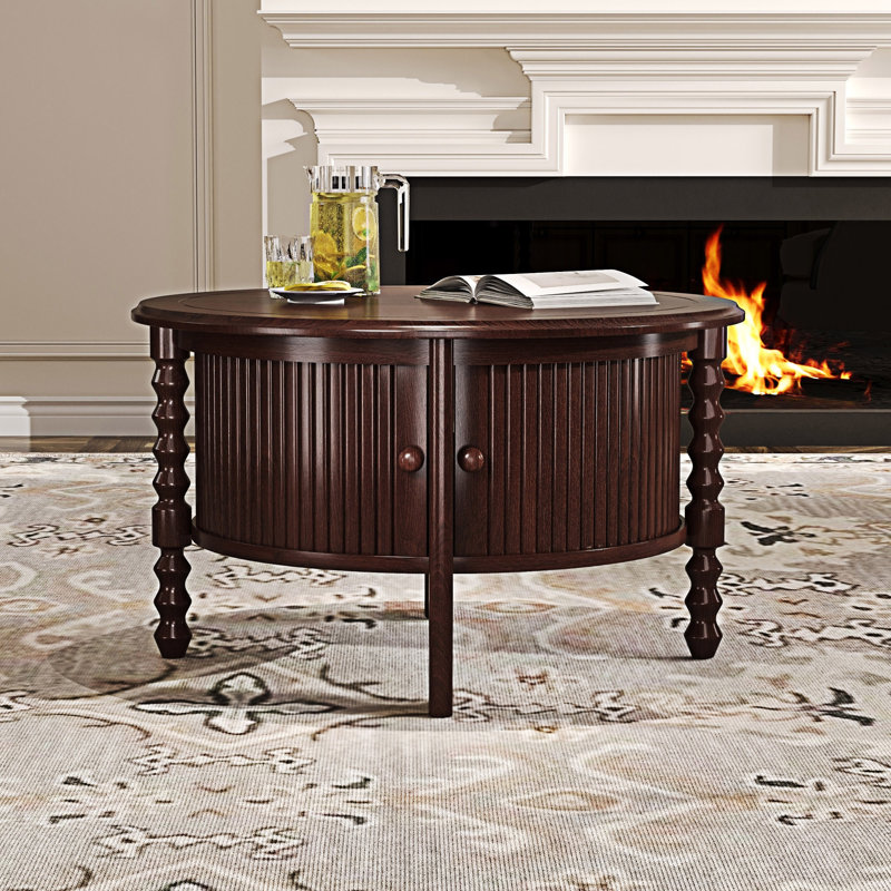 Table basse ronde avec rangement, Walnut
