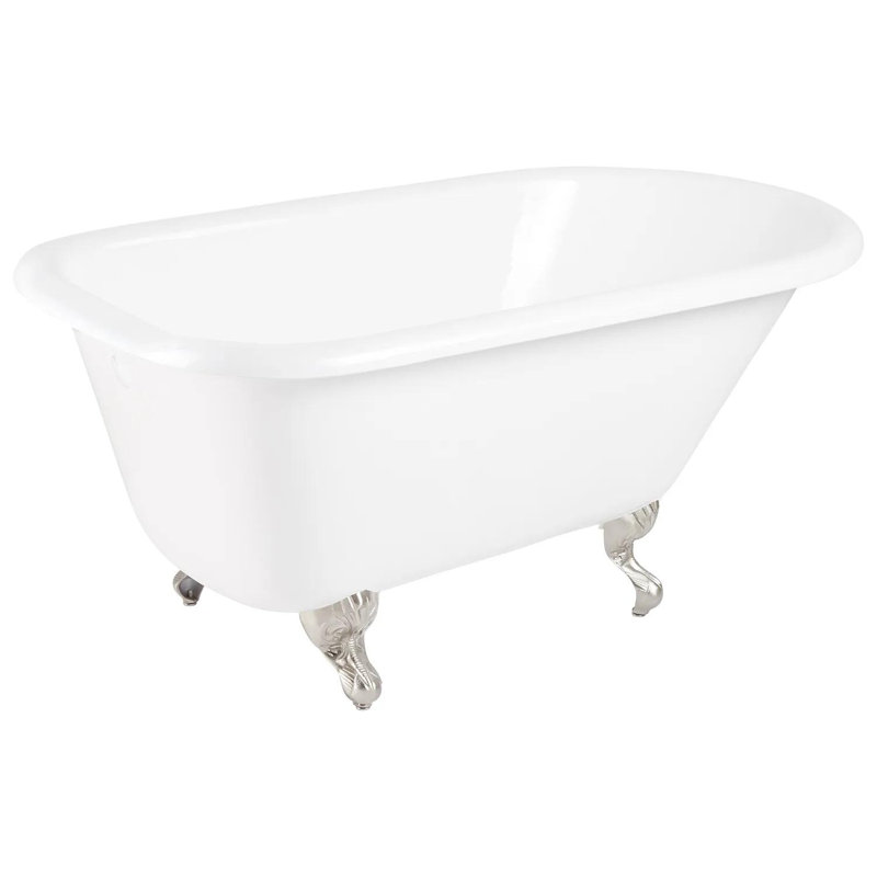 66" Miya Cast Iron Clawfoot Soaking Tub, Brushed Nickel, No Drillings