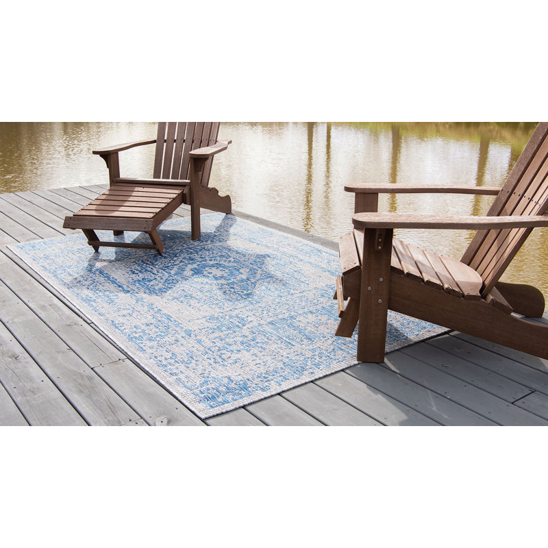 Tapis d'extérieur Nile de couleur turquoise, Rectangle 8 pi x 11 pi 4 po