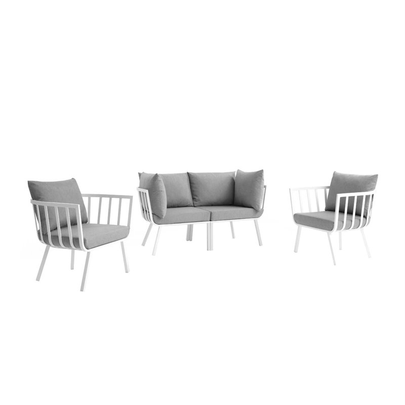 Modway Riverside 4 Piece Outdoor Patio Aluminum Set, Gray, White