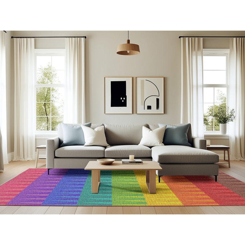 Tapis vert/jaune/orange à motifs, Rectangle 6 pi x 9 pi