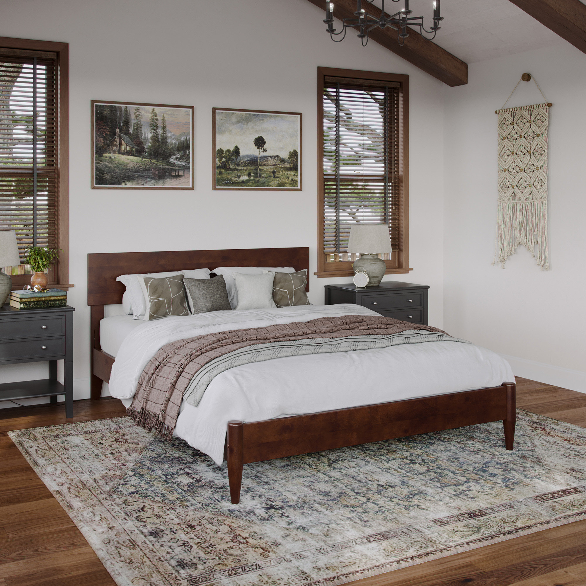 Amandaleigh Solid Wood Low Profile Platform Bed with Built-in Charging Station