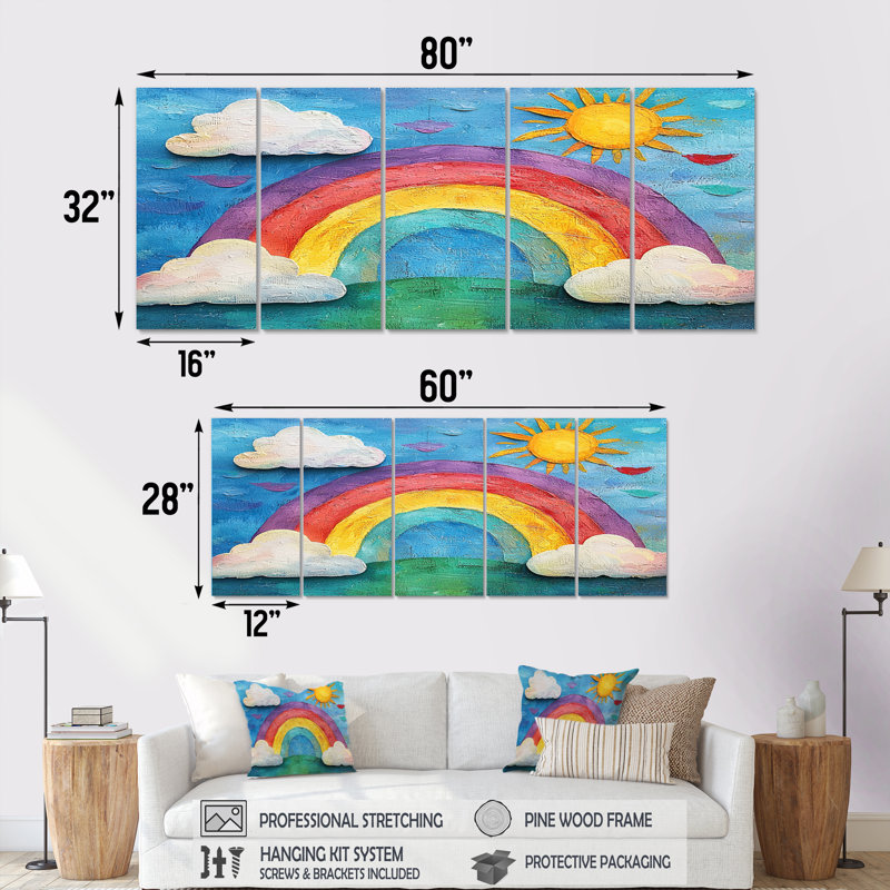 Rainbow Bright I - ensemble d'art mural pour chambre de bébé, H 32 po x l 80 po