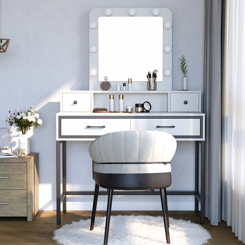 Abdulaleem Vanity Table with Lighted Mirror, White