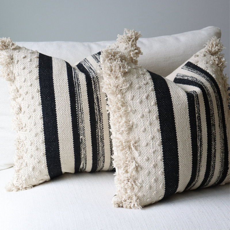 Housse de coussin en coton rayé