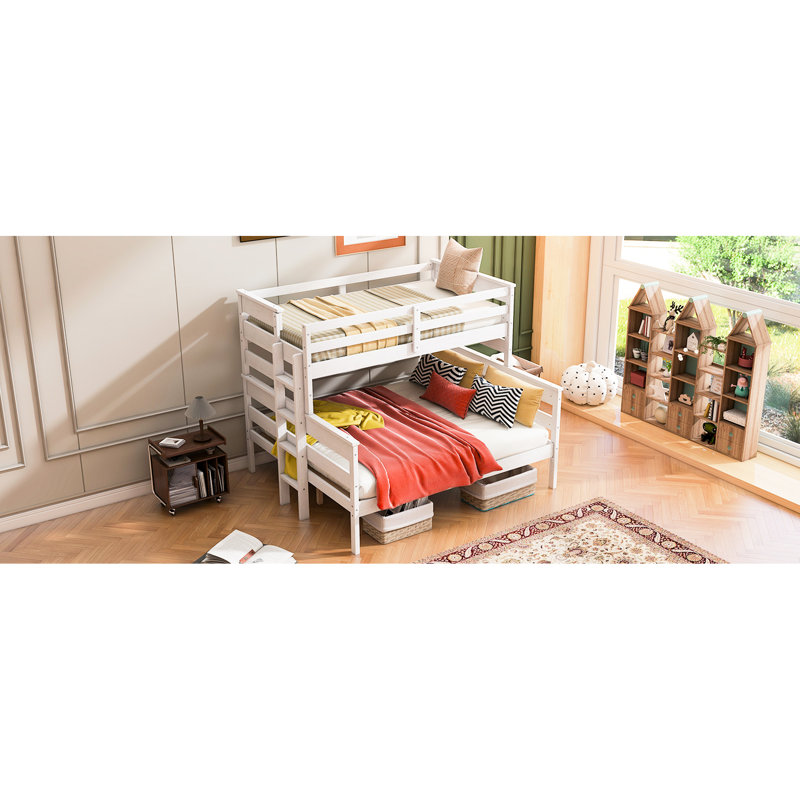 Twin Xl Over Queen Bunk Bed, White - Bedroom Bed With For Space Saving Over Easy Setup, Full, White