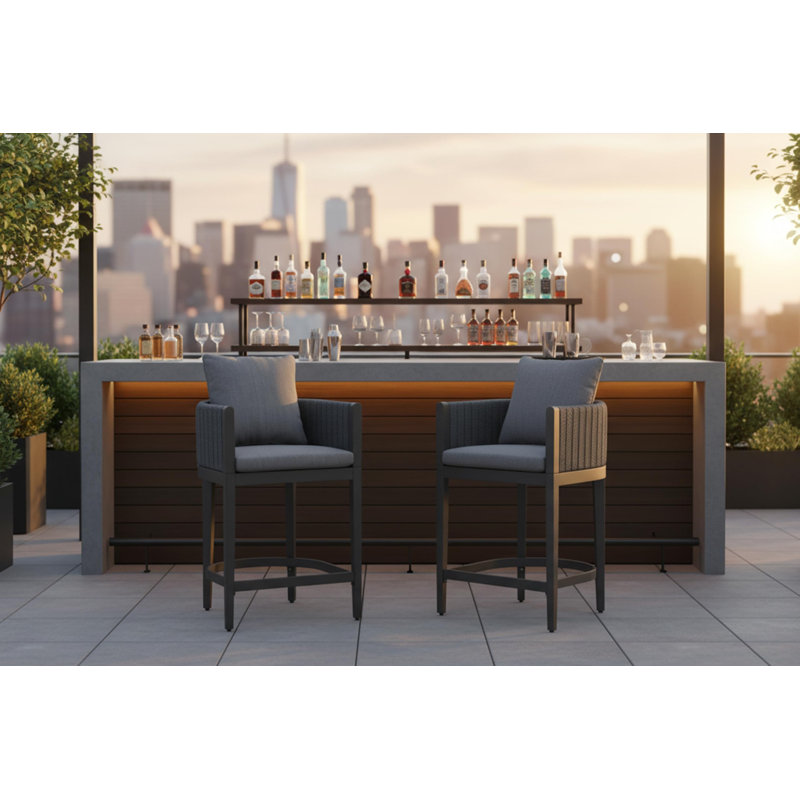 Tabourets de bar à dossier en oléfine pour terrasse Patio Simplicity, Gris
