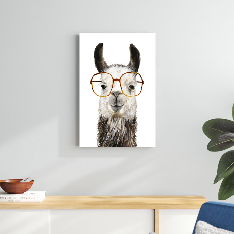 Hip Hip Lama III par Victoria Borges - reproduction d'art sur toile, Cadre noir, H 37,50 po x l 25,75 po x P 0,75 po