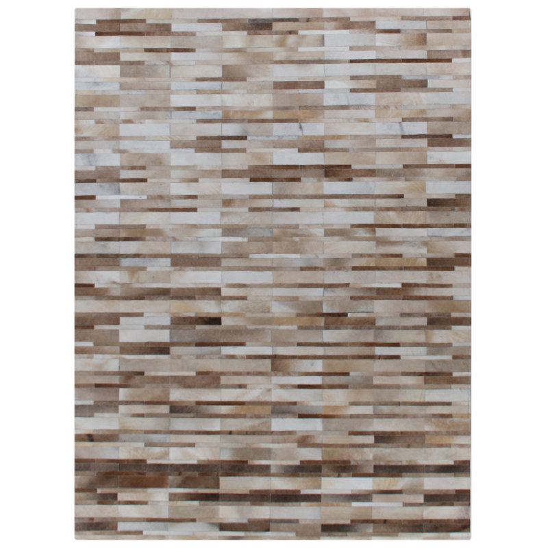 Natural Hide Cowhide Geometric Area Rug in Beige, Rectangle 13'6" x 17'6"