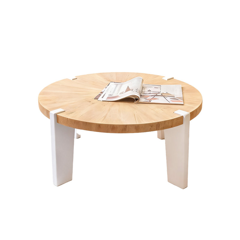 Modern Burlywood Solid Wood Round Coffee Table