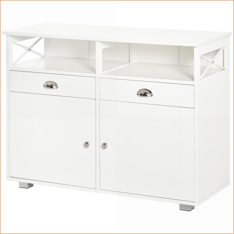 Buffet Buffet, rangement moderne blanc avec tiroirs, armoires & amp; Tablettes réglables | Panneau de fibres à densité moyenne, panneau de particules