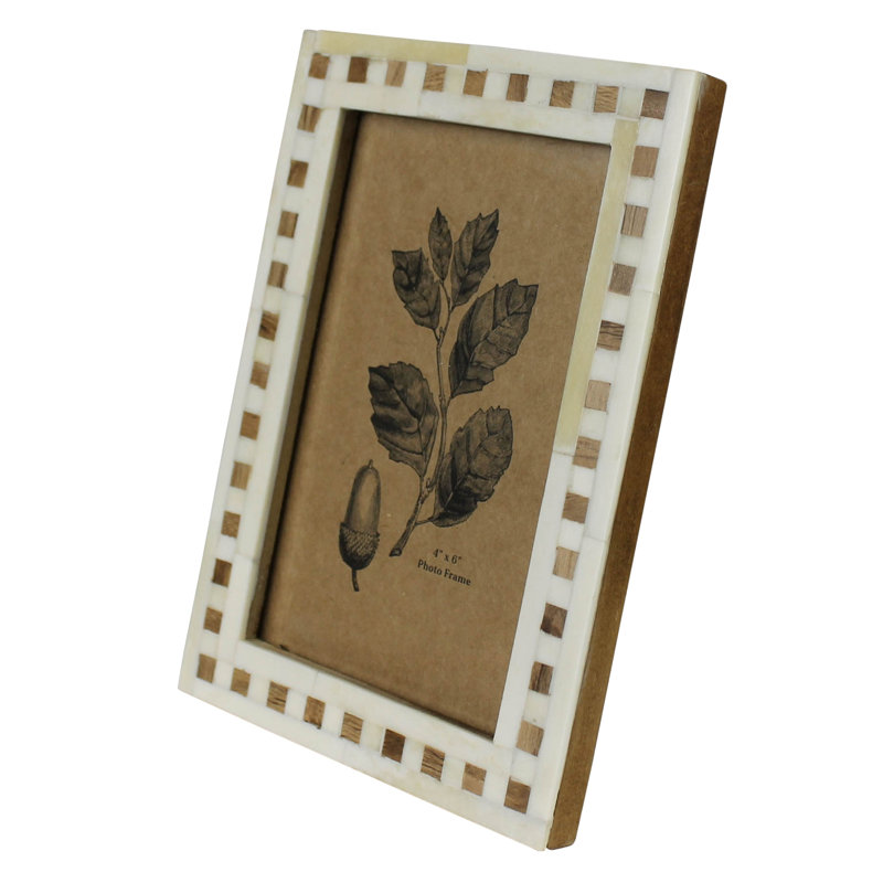 Cadre, os blanc, incrustation de teck - 4 x 6