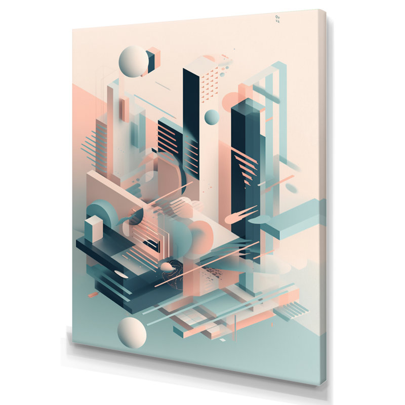 «Soft Blue and Pinkd Minimal Mid Century Art I», reproduction d'art sur toile, H 32 po x l 16 po x P 1 po, Toile tendue