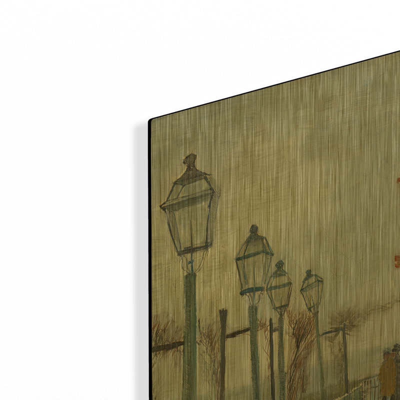 «Terrasse et pont d'observation au Moulin de Blute-Fin» par Vincent Van Gogh, art mural en métal doré, 16 po x 24 po