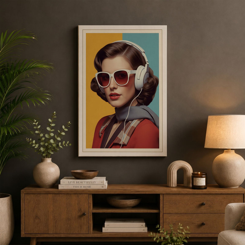Portrait in Style Retro 1 Piece Wrapped Canvas Wall Art, 36x24 - 91.4 x 61.0 cm, White Border