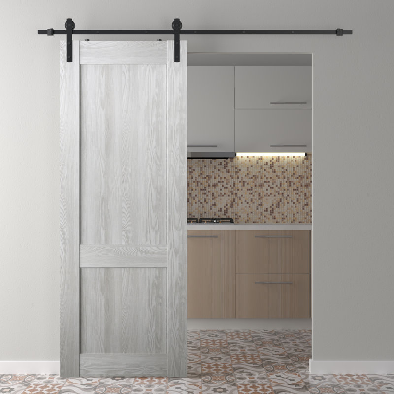 Porte de grange en bois lambrissé avec trousse de quincaillerie d'installation, 17,75 po x 79,37 po, Chêne Veralinga