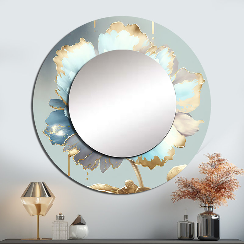 Décoration florale chic et bleue IV - Miroir rond floral et botanique_MTMIR56364, 29 po x 29 po