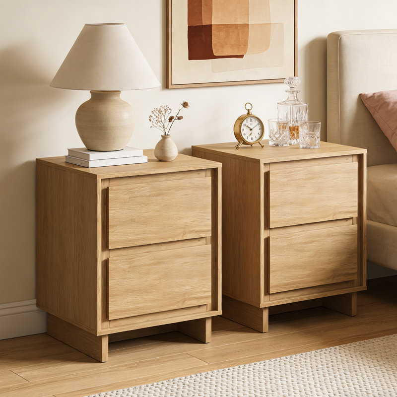 Ensemble de 2 tables de chevet modernes à 2 tiroirs, Brun