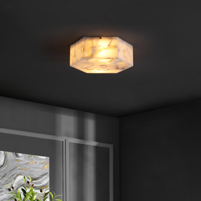 Ardythe, 2 Light, 14 Inch, Alabaster/Metal Semi-Flush Mount