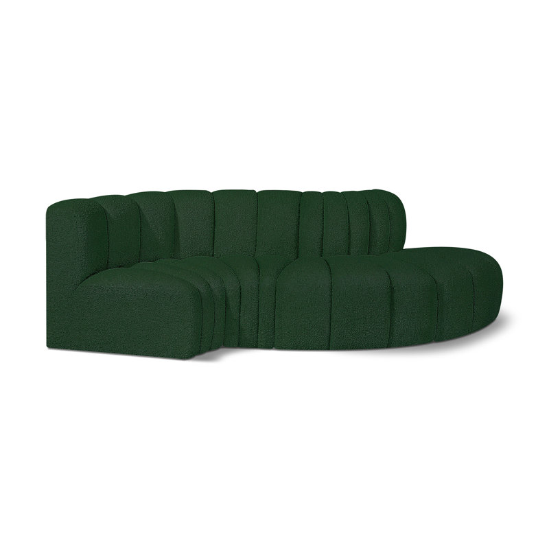 Houssam Upholstered Curved Sectional Reversible, Green Boucle Fabric