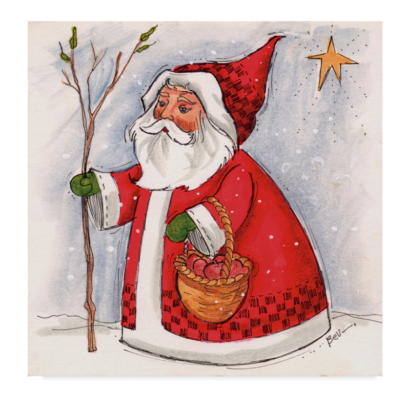 « père noël avec panier », art sur toile, H 35 po x l 35 po x P 2 po