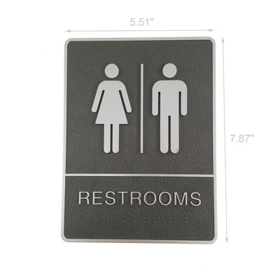 Unisex "Restrooms" Braille Sign Self-adhesive Door Sign Wall Sign