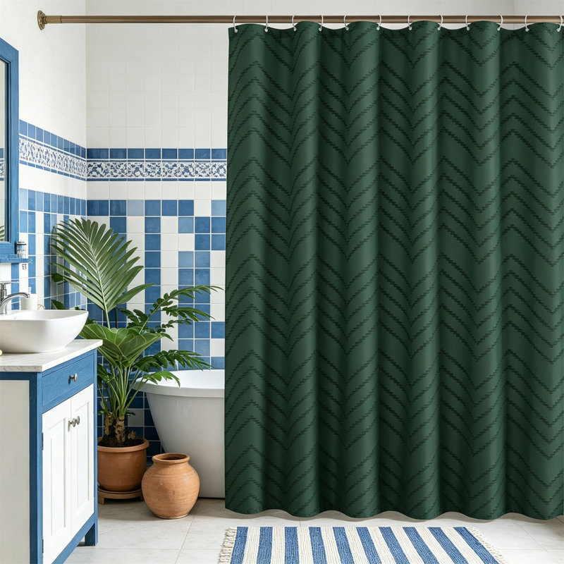 Rideau de douche Boho Modern Farmhouse, Vert foncé