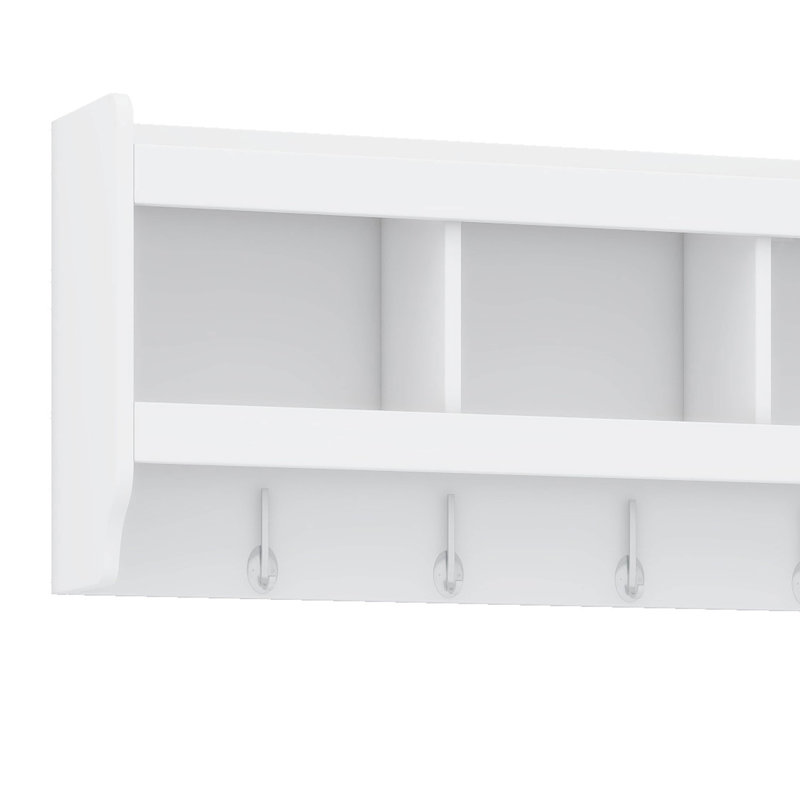 Banc de rangement pour chaussures avec tablettes et 4 crochets, portemanteau multifonctionnel avec portemanteau mural, Blanc