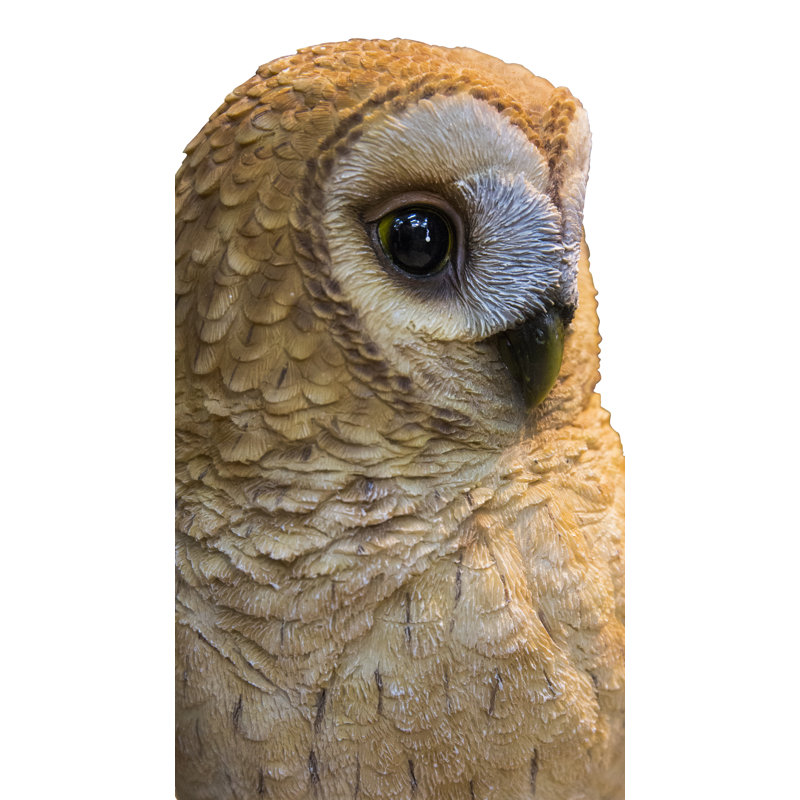 Beige and Brown Polyresin Owl on Stump Statue