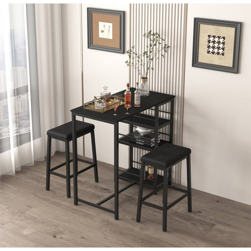 Ensemble de table de salle à manger pour 2 avec 3 grandes tablettes de rangement