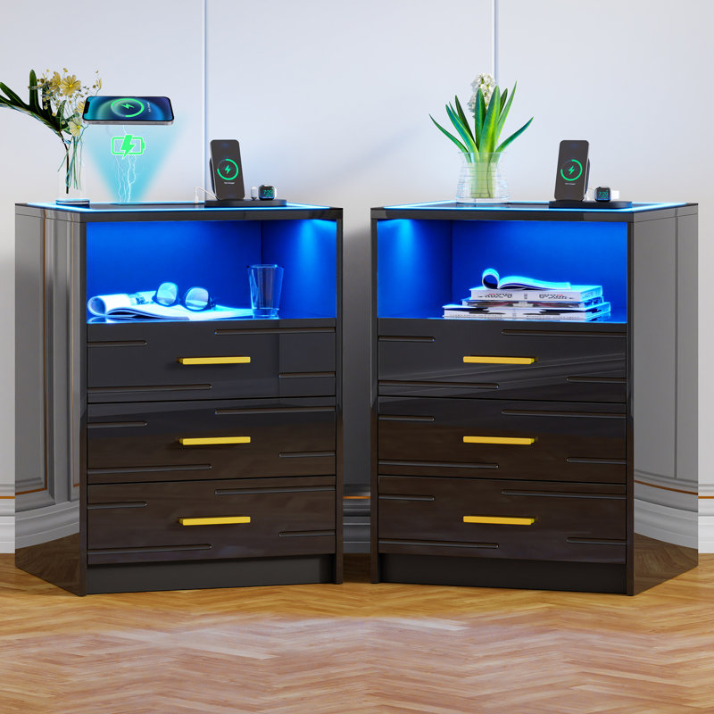 46cm W Bedside Table, Black