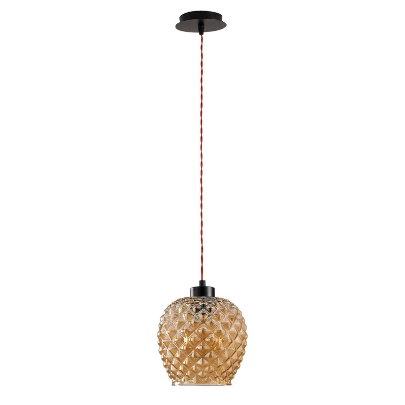 Luminaire suspendu en pot 1 lumière Aidtya, H 7,48 po x l 7,48 po x P 7,48 po, Ambre, Noir / rouge