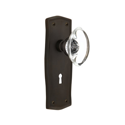 Crystal Oval Interior Mortise Door Knob with Prairie Long Plate